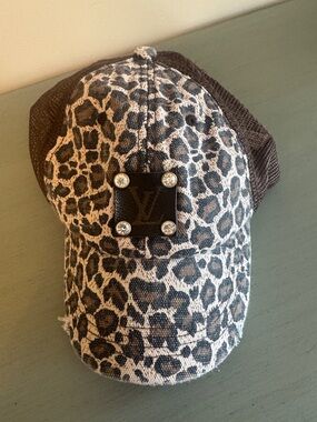 Louis Vuitton Leopard-Print Brown Mesh Cap with Studded LV Patch